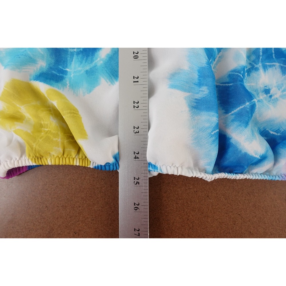 Calvin Klein Womens Small Colorful Tie Dye Chiffon Pleated 3/4 Sleeve V Neck Top - Picture 9 of 9